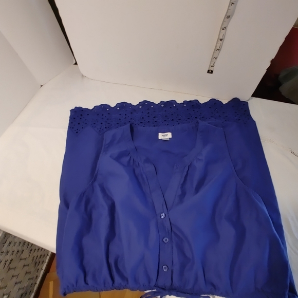 Sleevless Navy Dress Elastic Drawstring Waist Size L Embellished Bottom - Picture 8 of 11